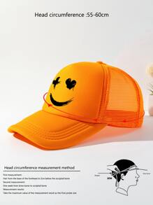 男士表情圖案網眼棒球帽 - 橘色 - 查看 4