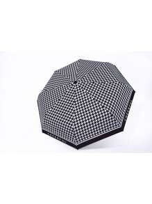 1入組千鳥格和字母圖案自動雨傘 - 黑與白 - 查看 6