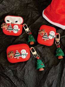 Christmas 1pc Elk Decor Case Compatible With Airpods - Red - View 1