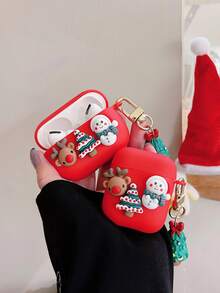 Christmas 1pc Elk Decor Case Compatible With Airpods - Red - View 2