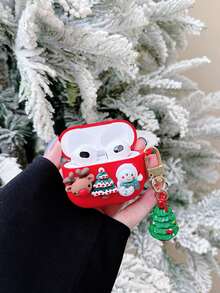 Christmas 1pc Elk Decor Case Compatible With Airpods - Red - View 3
