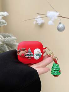 Christmas 1pc Elk Decor Case Compatible With Airpods - Red - View 4