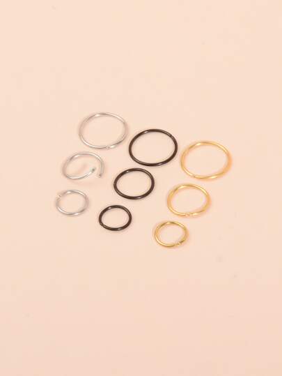 9pcs/set Men's Stainless Steel, Simple & Stylish Nose Ring, Punk Piercing, A Fashionable Body Jewelry Gift For Any Occasion
