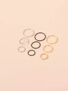 9pcs/set Minimalist Nose Ring Stainless Steel Fashion Punk Perfect Piercing For Women & Men Body Jewelry Gift, Stainless Steel Jewelry - Multicolor - View 5