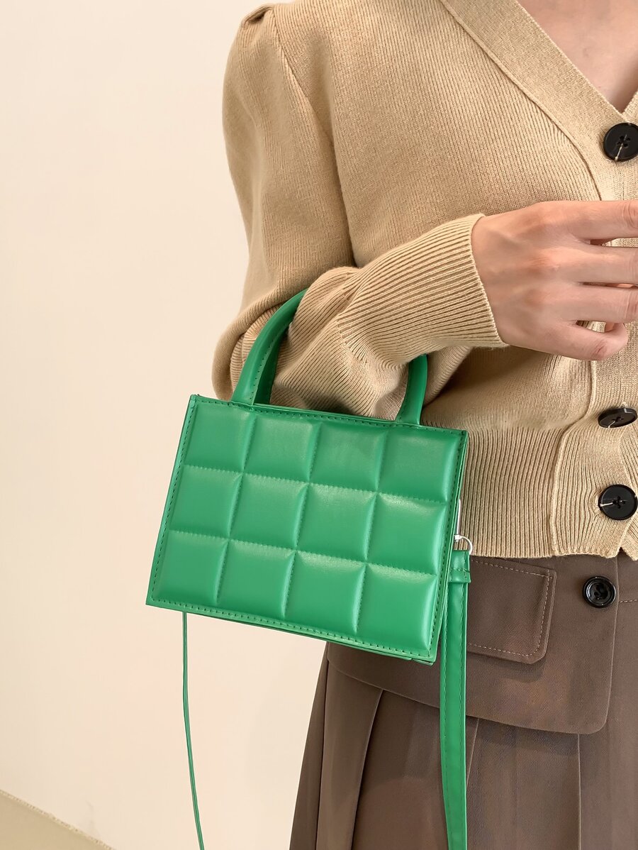 Mini Rhombus Pattern Rainbow Ombre Pressed Design Fashionable Multi-Purpose Women's Handheld Crossbody Bag - Green - View 1