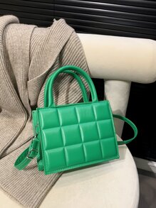 Mini Rhombus Pattern Rainbow Ombre Pressed Design Fashionable Multi-Purpose Women's Handheld Crossbody Bag - Green - View 2