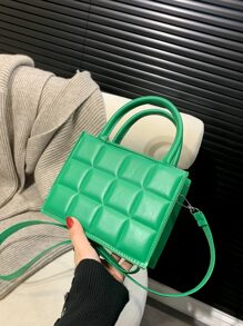 Mini Rhombus Pattern Rainbow Ombre Pressed Design Fashionable Multi-Purpose Women's Handheld Crossbody Bag - Green - View 6