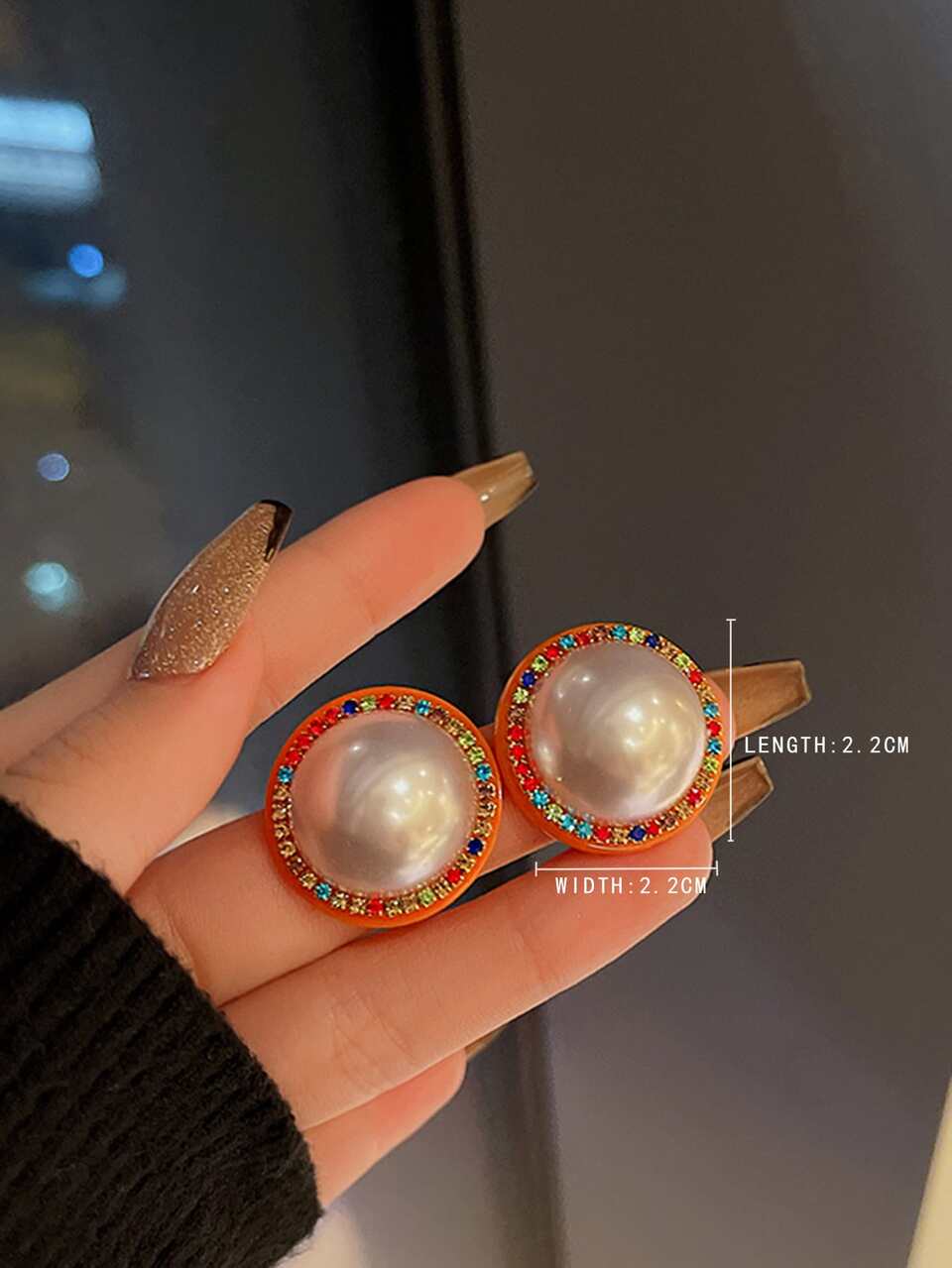 Rhinestone & Faux Pearl Decor Round Stud Earrings