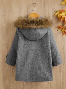 SHEIN 小女童毛茸邊連帽花呢外套