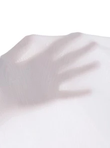 SHEIN Clasi áo nữ kích thước lớn Tương phản Mesh cắt Gân đan màu trơn Giải trí - trắng - Xem 6