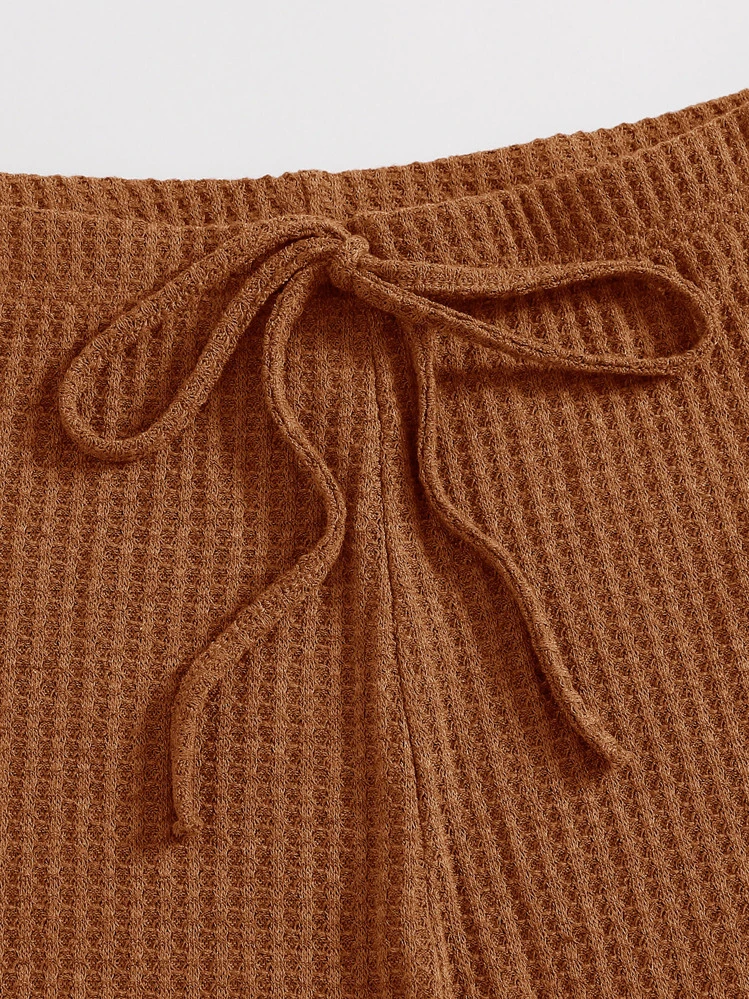 Muchica Solid Cami Top & Knotted Waist Leggings Set - Brown - View 5