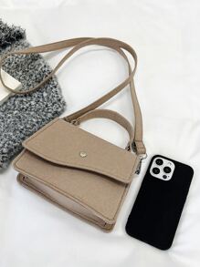 迷你翻蓋毛氈方包 - 卡其色 - 查看 3