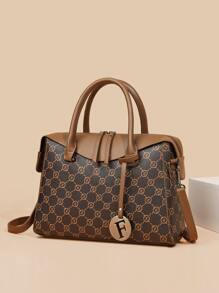 幾何樣式手提托特包附包飾 - 彩色 - 查看 1