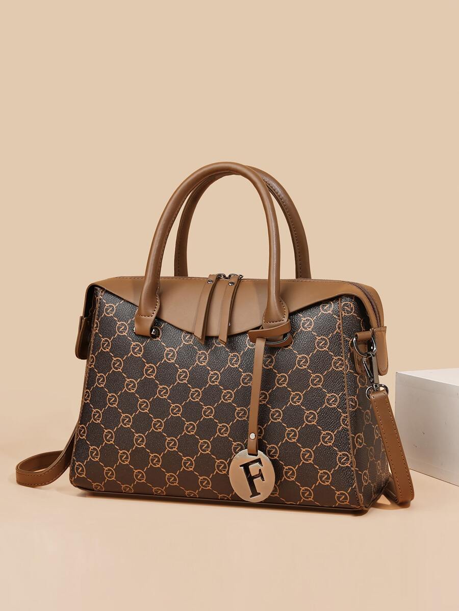 幾何樣式手提托特包附包飾 - 彩色 - 查看 1