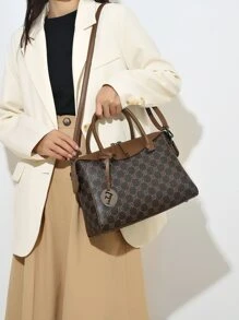 幾何樣式手提托特包附包飾 - 彩色 - 查看 2