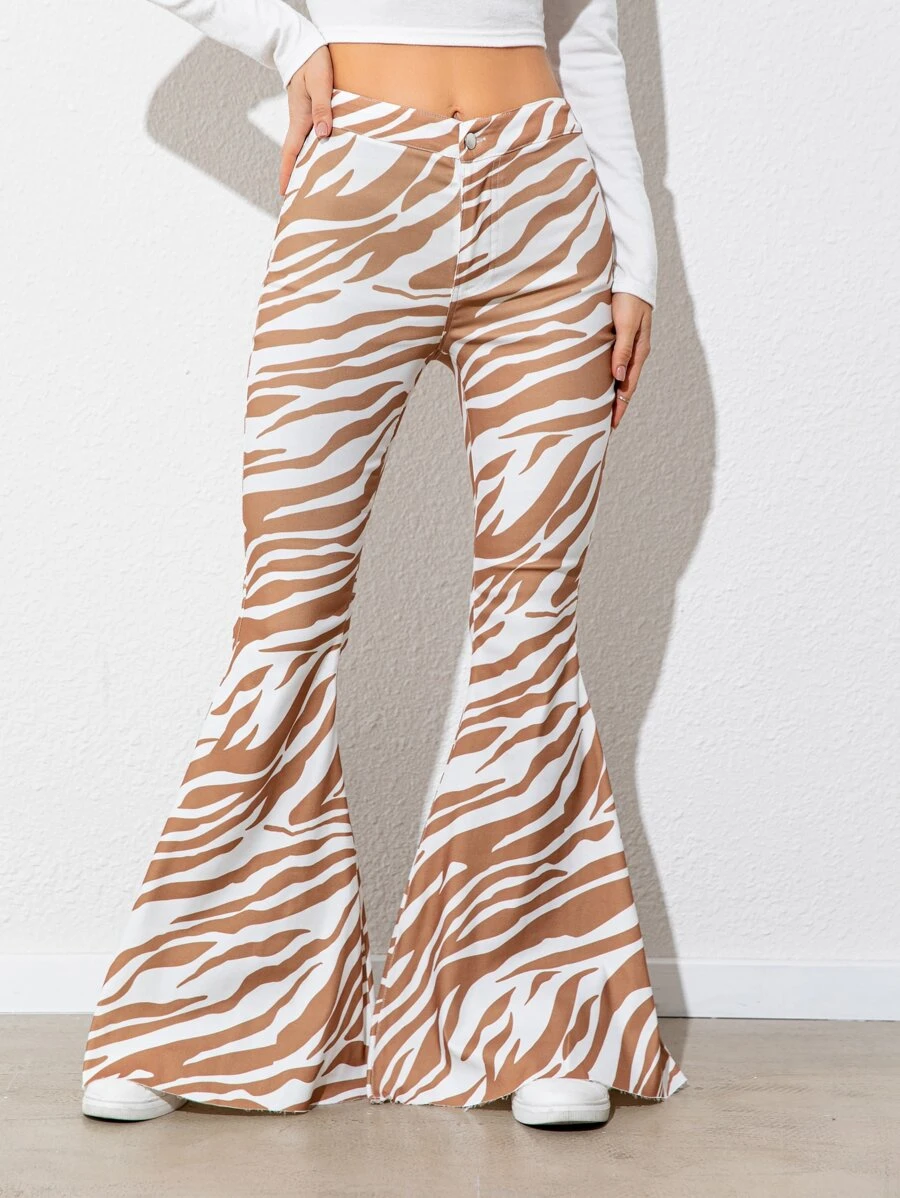 DEARCASE Pantalones acampanados años 70 de rayas de cebra - Multicolor - Ver 1