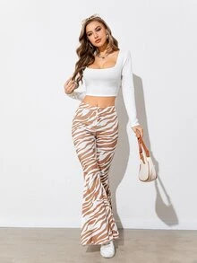 DEARCASE Pantalones acampanados años 70 de rayas de cebra - Multicolor - Ver 3