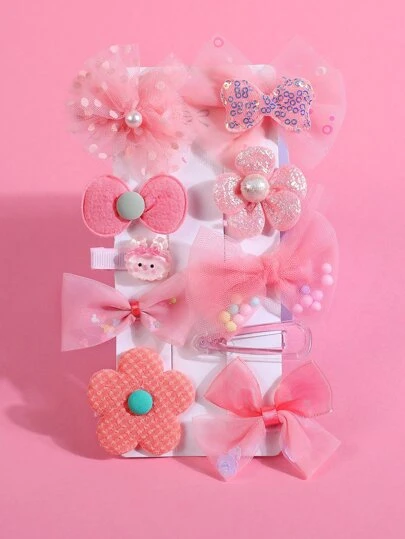 10入組小女童花和蝴蝶結裝飾髮夾