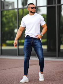 男士水洗緊身牛仔褲