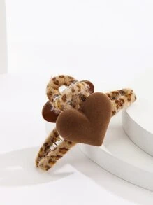 Leopard Pattern Heart Decor Hair Claw - Multicolor - View 1