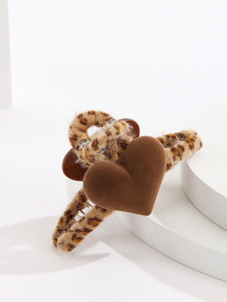 Leopard Pattern Heart Decor Hair Claw - Multicolor - View 1