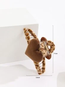 Leopard Pattern Heart Decor Hair Claw - Multicolor - View 3