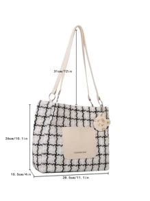 Túi vuông họa tiết kẻ sọc có túi quyến rũ - trắng - Xem 3