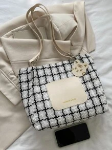 Túi vuông họa tiết kẻ sọc có túi quyến rũ - trắng - Xem 5