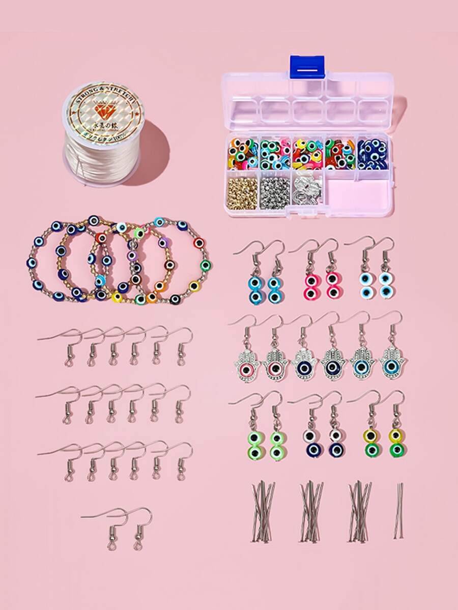 1 Box Böse Auge Dekor DIY Schmuckzubehör & 1 Rolle Faden - Verschiedenfarbig - Übersicht 1