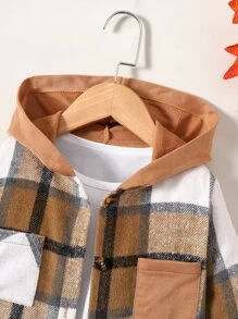 SHEIN 小男童格紋印花連帽外套不帶T恤