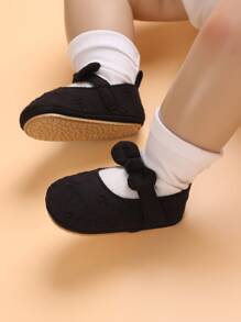Baby Bow Decor Mary Jane Flats - Black - View 1