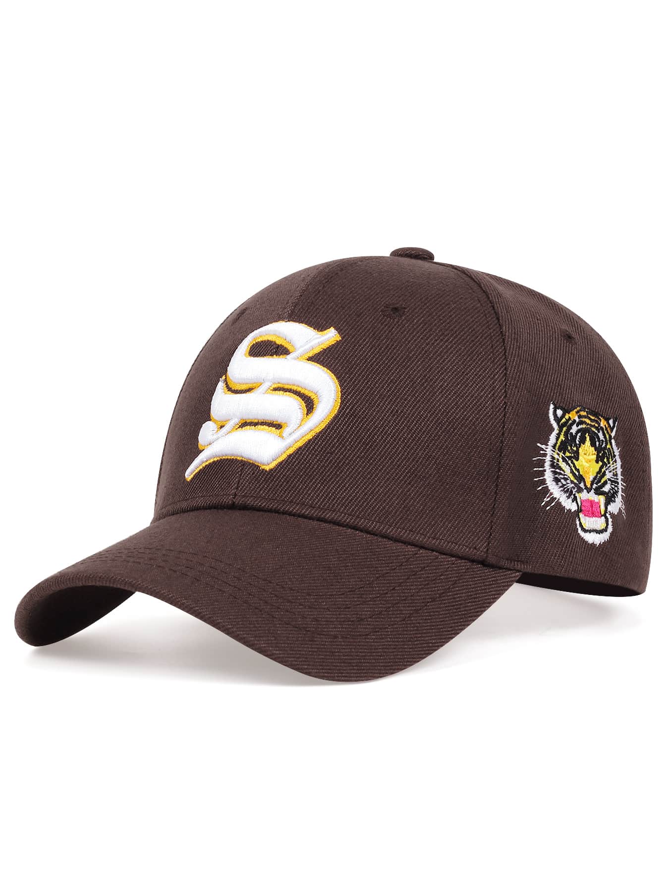 Men Tiger & Letter Embroidered Baseball Cap Street - Coffee Brown - View 1