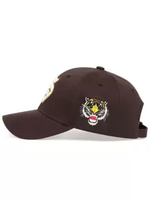 Men Tiger & Letter Embroidered Baseball Cap Street - Coffee Brown - View 2