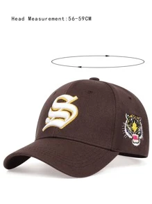 Men Tiger & Letter Embroidered Baseball Cap Street - Coffee Brown - View 3