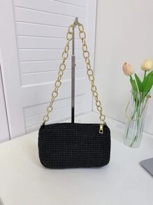 Sáng Kim cương Cái túi Túi đeo vai dây xích Thời trang Dây kéo Bữa tối Cái túi Túi nách - màu đen - Xem 2