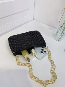 Sáng Kim cương Cái túi Túi đeo vai dây xích Thời trang Dây kéo Bữa tối Cái túi Túi nách - màu đen - Xem 6