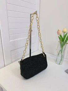 Sáng Kim cương Cái túi Túi đeo vai dây xích Thời trang Dây kéo Bữa tối Cái túi Túi nách - màu đen - Xem 7