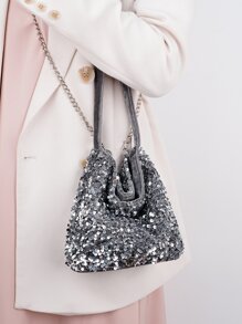 Shiny,Glitter Bling Glamorous,Elegant,Exquisite,Quiet Luxury Sequin Decor Hobo Bag Dinner Bag,Evening Bag,Elegant Rhinestone Rhinestone,Crystal Decor,Faux Pearl For Party Girl,Woman,For Lady,Bride Perfect for Party,Wedding,Prom,Dinner/Banquet Best gift for women - Multicolor - View 1