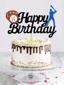 1pc Baseball Pattern Birthday Cake Topper - Multicolor - View 1
