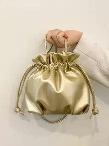 メタリック ドローストリングデザイン バケットバッグ - ゴールド - チェックする 4