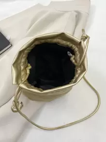 メタリック ドローストリングデザイン バケットバッグ - ゴールド - チェックする 6