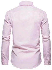 Manfinity Mode Áo sơ mi Nam Nút phía trước màu trơn Giải trí - Màu Hồng baby - Xem 2
