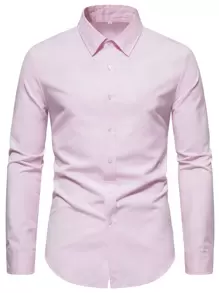 Manfinity Mode Áo sơ mi Nam Nút phía trước màu trơn Giải trí - Màu Hồng baby - Xem 1