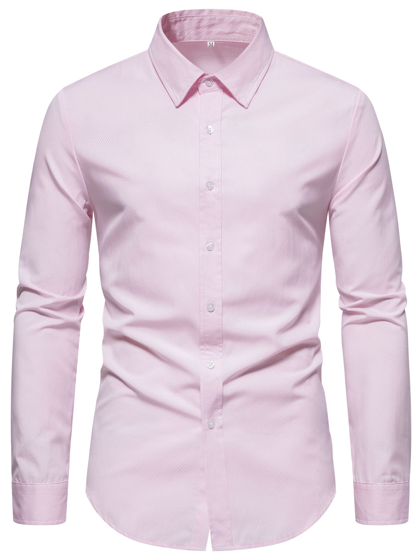 Manfinity Mode Áo sơ mi Nam Nút phía trước màu trơn Giải trí - Màu Hồng baby - Xem 1