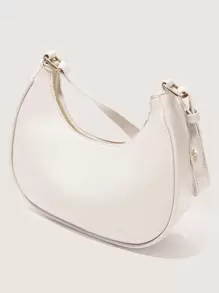 新款时尚简约大气月牙亮面休闲经典日常通勤包可拆卸单肩斜挎包 - 白色 - 查看 6