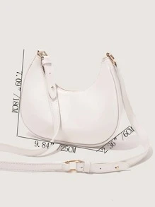 新款时尚简约大气月牙亮面休闲经典日常通勤包可拆卸单肩斜挎包 - 白色 - 查看 4