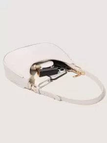 新款时尚简约大气月牙亮面休闲经典日常通勤包可拆卸单肩斜挎包 - 白色 - 查看 3