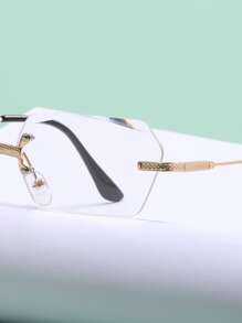 Gafas sin montura de lentes geométricas - Dorado - Ver 6