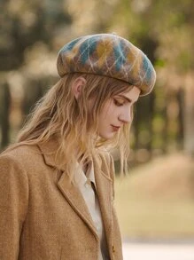 LEAJOURNO. Mùa Thu Mới Nguyên Chất Len Ấm Áp Mũ Nồi Có Họa Tiết Kim Cương Cho Nữ, Đại Học Phong Cách - Nhiều màu - Xem 5