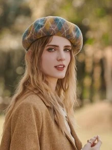 LEAJOURNO. Mùa Thu Mới Nguyên Chất Len Ấm Áp Mũ Nồi Có Họa Tiết Kim Cương Cho Nữ, Đại Học Phong Cách - Nhiều màu - Xem 6